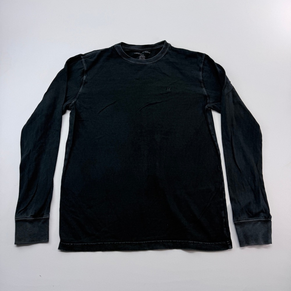 American Eagle Mens Long Sleeve T-Shirt Black Standard Fit Cotton Small S